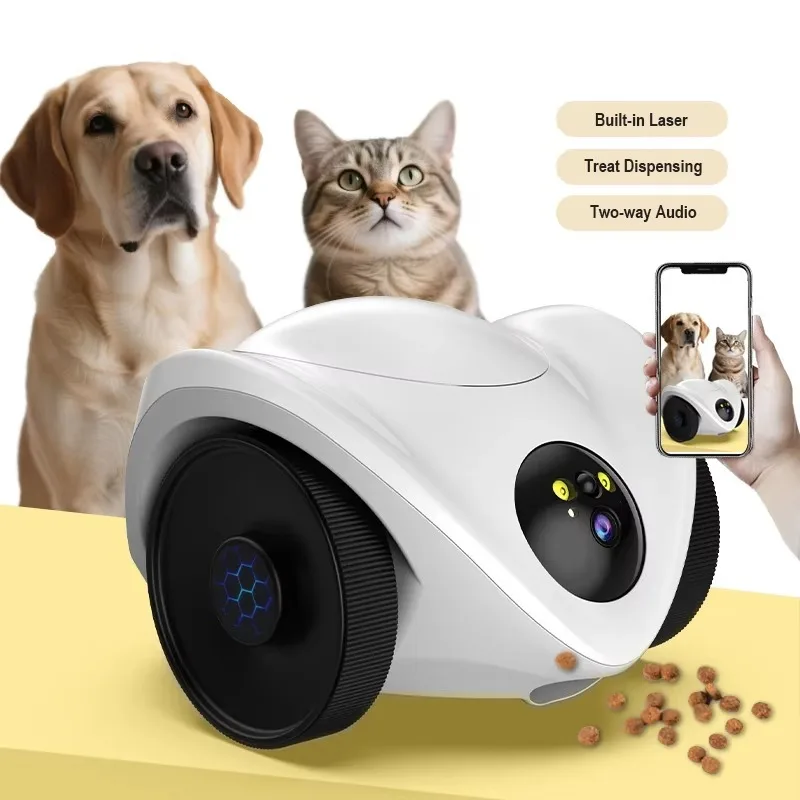 

Smart Dog Treat Camera Snack Feeding with Laser Auto Walk Monitoring 2-Way Audio for Dog Cat Remote Companion Pet Robot Toys