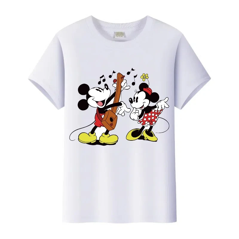 

Повседневная детская футболка, семейные футболки, мужская блузка, одежда с принтом Микки Мауса и Минни, белый летний топ, женская футболка с круглым вырезом