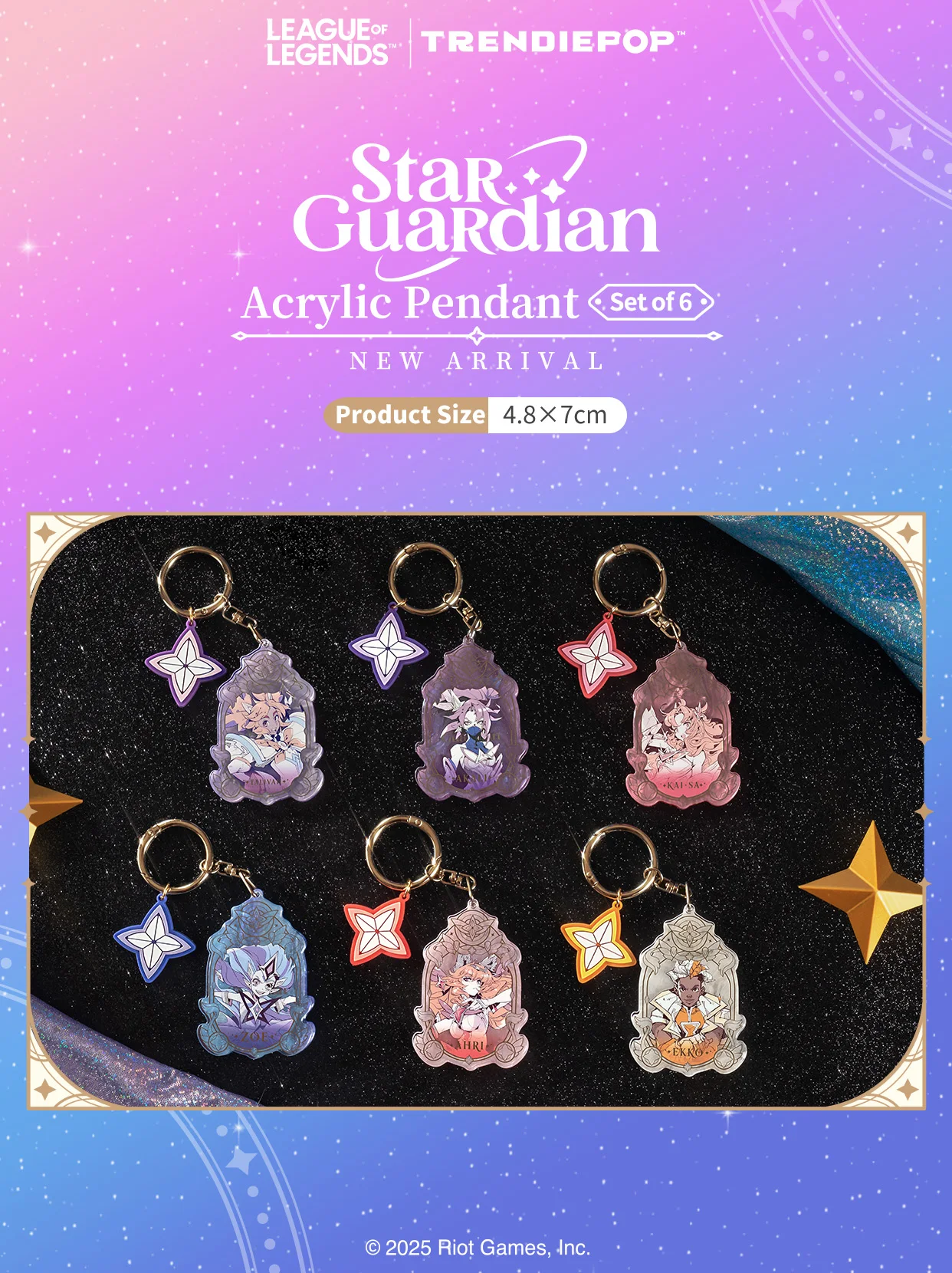 TRENDIEPOP League of Legends Star Guardian صندوق قلادة بطبقة مزدوجة من الأكريليك مجموعة صندوق نهاية سلسلة المفاتيح