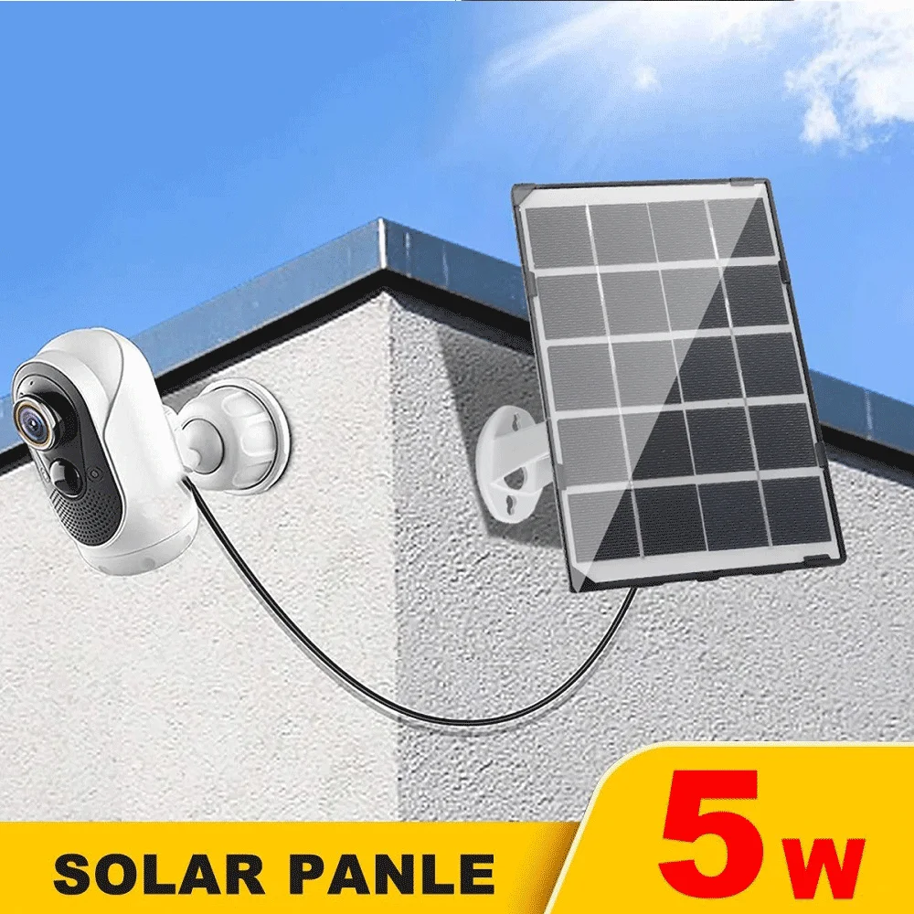 5W Solar Panel Outdoor Camera Security Surveillance Courtyard Light Photovoltaic Charging Board  Mini USB 3.7V Battery 5M Line