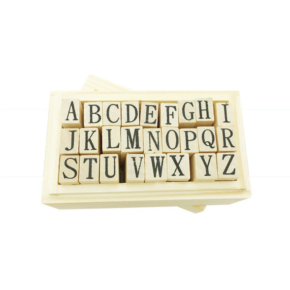 

Alphabet Stamps Diary Cards Craft Seal Wooden Mounted Rubber Abc Bamboo Student