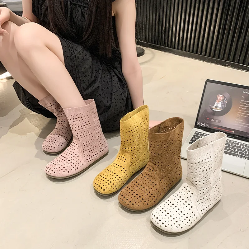 

Summer Women's Boots High Quality Casual Mesh Boots Designer Hollow Out Cool Boots for Women Comfort Non Slip Flat Booties Botas