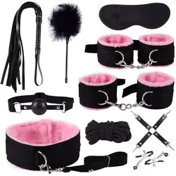 10PCS Pink Sex Accessories for Adults Couples Sex Hand Cuff BDSM Bondage Restraints Kit Toys Sex Handcuffs Set Sex Bondage Kits