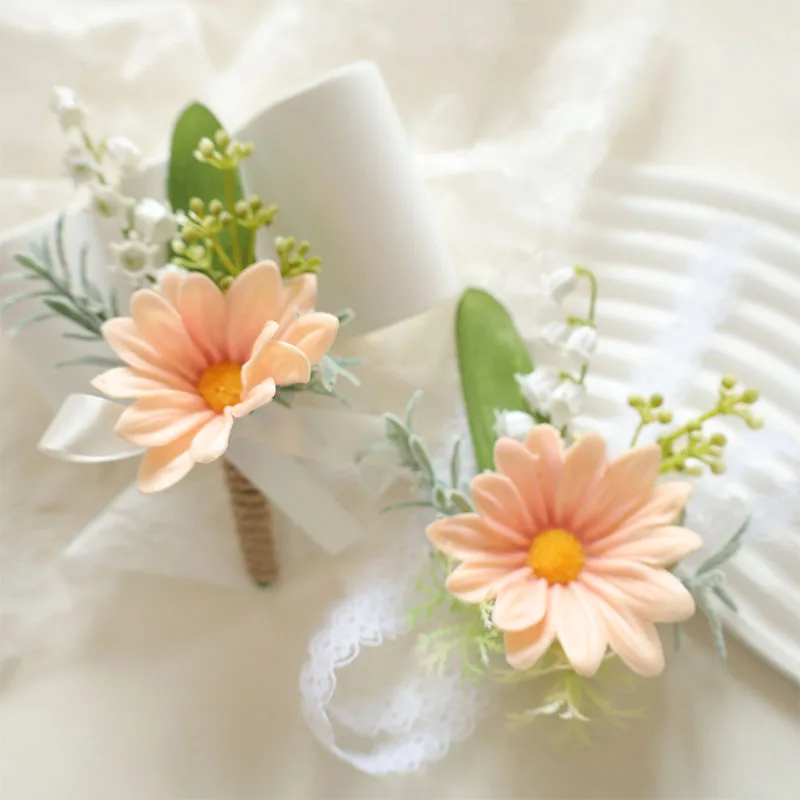 2pcs Set White Bohemian Rose Flower Corsage & Wristlet Set - Perfect for Brides, Groomsmen, and Wedding Decorations 2611