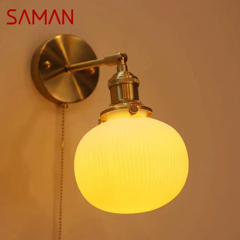 

SAMAN Nordic Brass Wall Lamp Indoor Living Room Bedroom Bedside Lamp Modern Hotel Corridor Hallway Wall Lamp