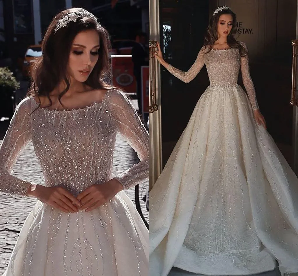 

Customized 2026 Luxurious A-Line Lace Bead Embroidered Women's Wedding Dress With Garden Collar Long Sleeves Plus Bridal Gown