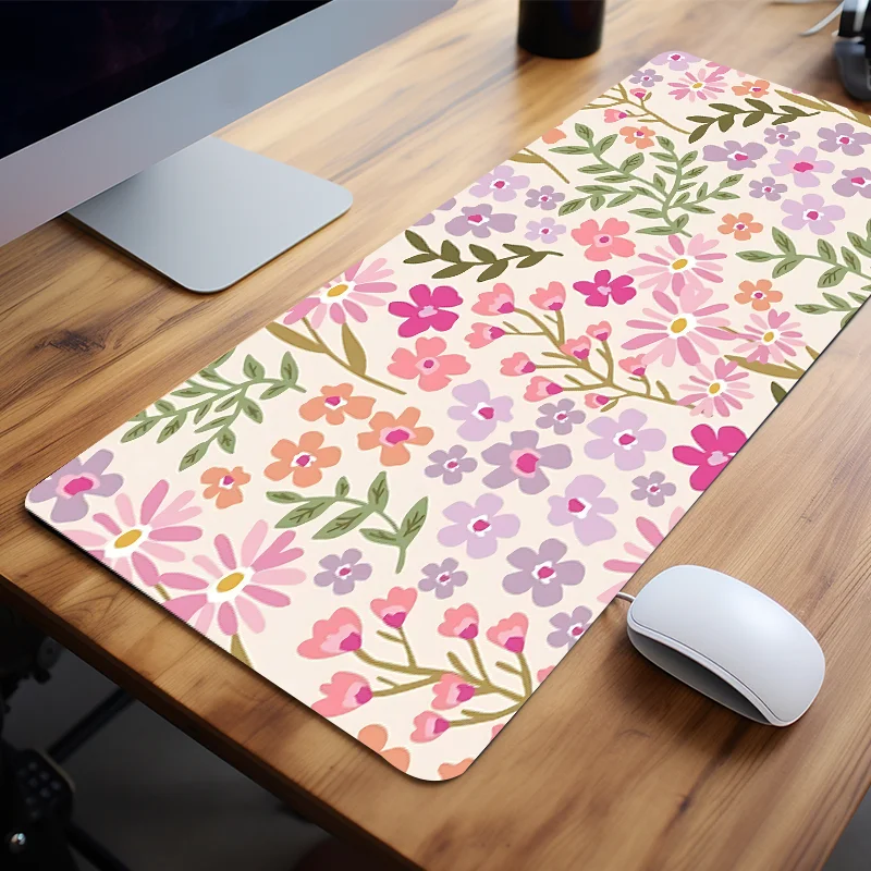 Boho Bloem Muismat Groot Bureau Mat Toetsenbord Pad Natuurrubber Antislip Kantoor Muismat Accessoires Maat 35.4X15.7Inch