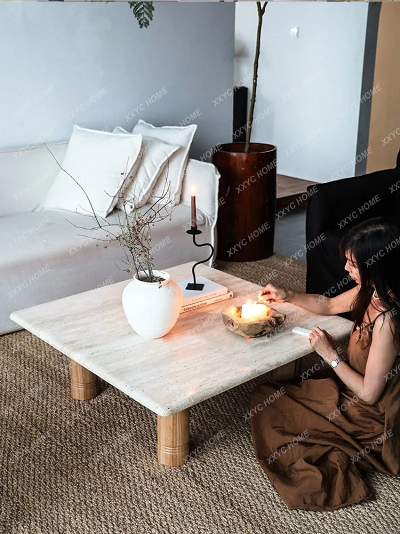 SHIQU natural travertine coffee table living room creative designer small apartment table