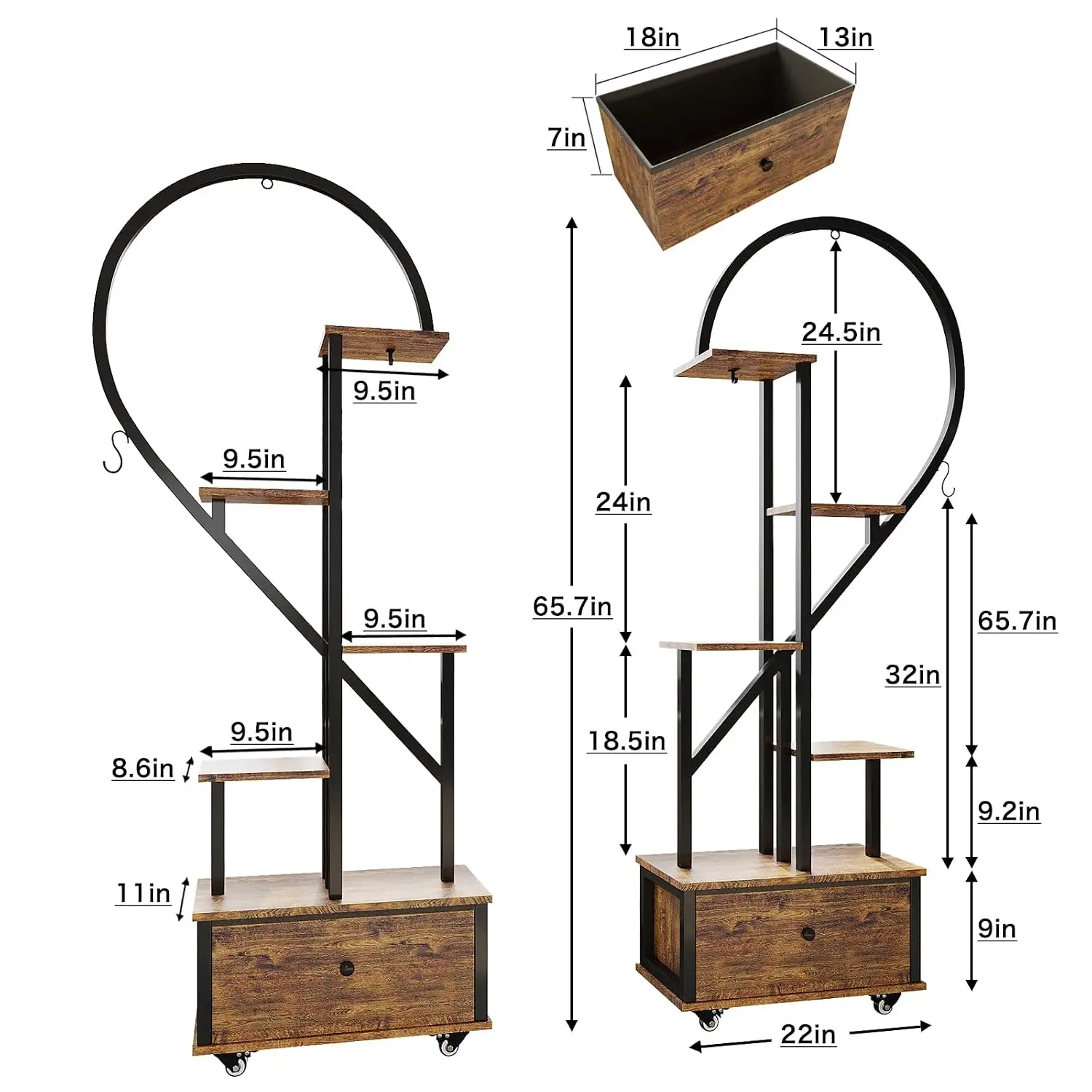 Heart Shaped Indoor Plant Stand, Rustic Brown, 2 Pack, Customized