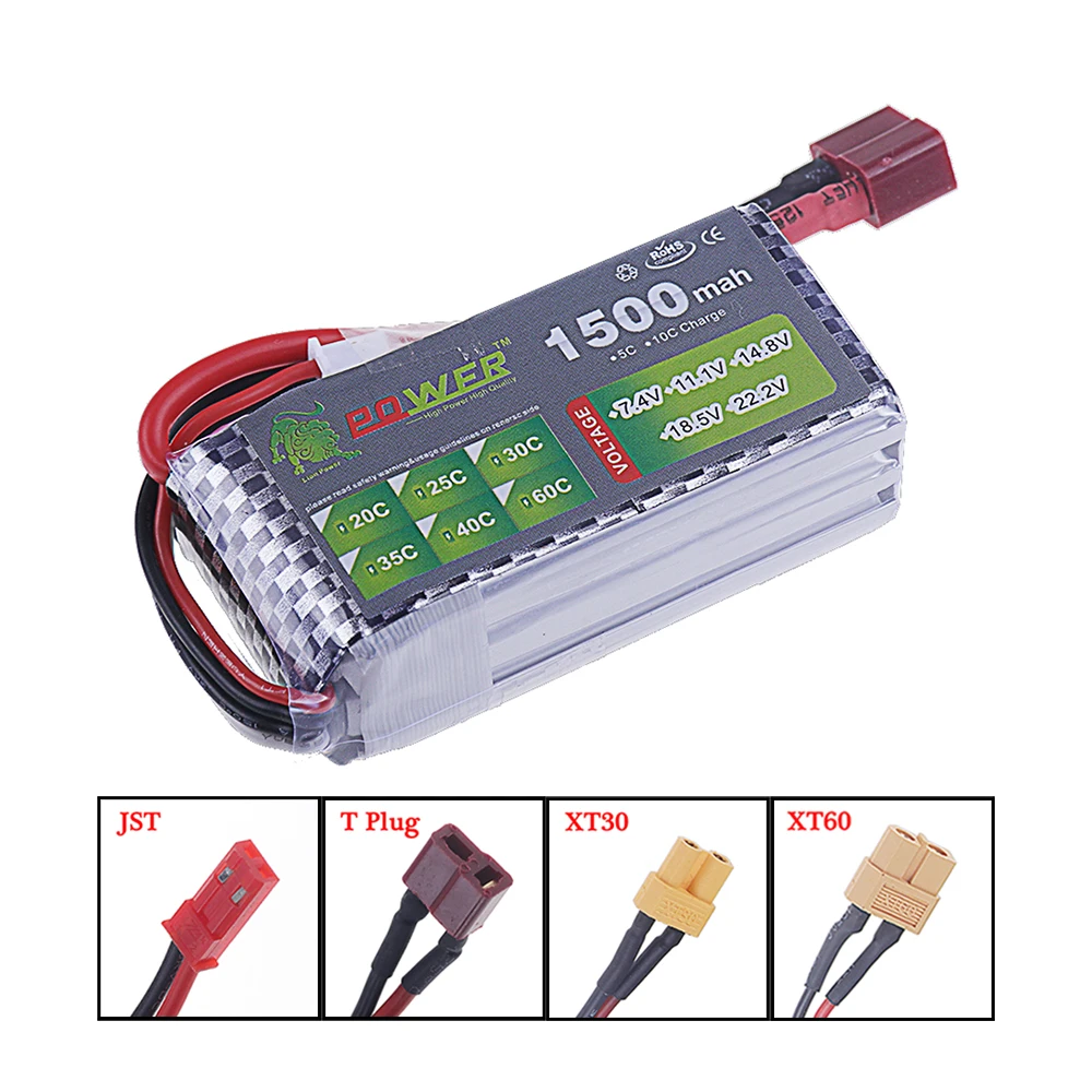 11.1V Lipo Battery 1500mAh 1800mAh 40C~60C With Deans T JST XT30 XT60 Plug For FPV Airplane Drone Remote Control Toys 3S Battery