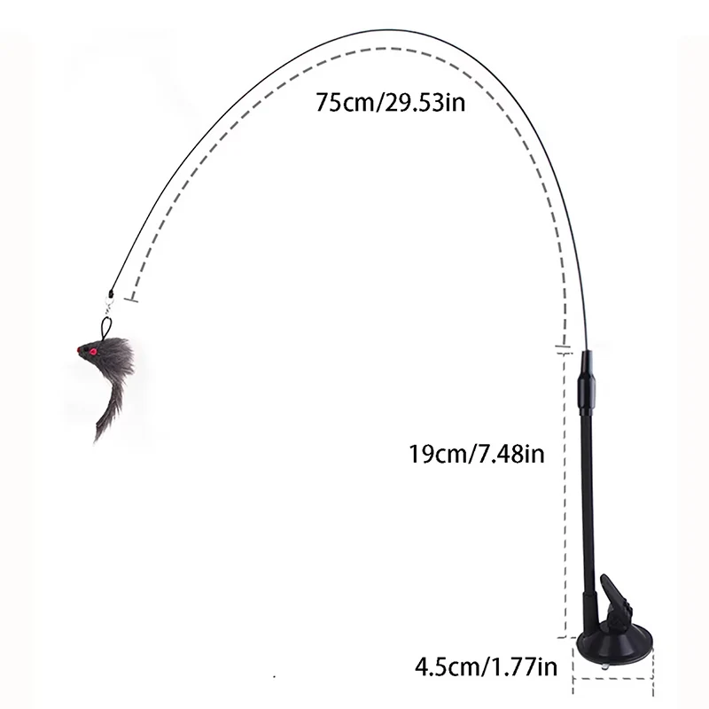 Funny Cat Toys Suction Cup Cat Teaser Stick Removable Handheld Cat Interactive Toy Mouse Feather Bell Pet Supplies