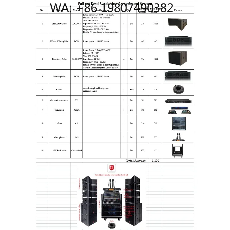 Dual 8 Inch Two-Way Passive Line Array Speaker, Professional Audio Equipment for Church and Religious Activities