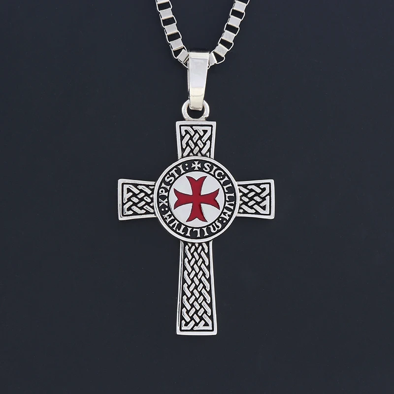 Cross Templar 925 Silver Classic Pendant Necklace Double-sided Men\'s Amulet