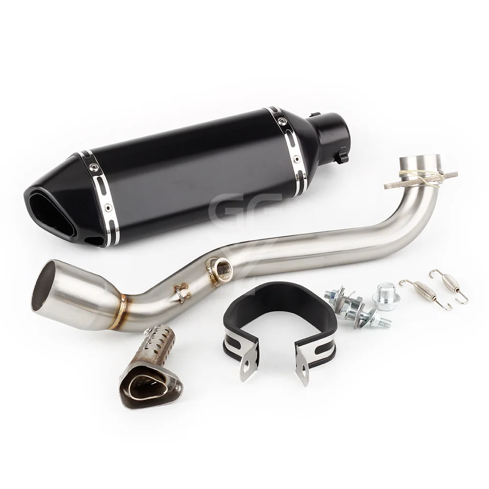 Silenziatore di scarico per moto con tubo di collegamento centrale, modello AN400, per Suzuki Burgman 400 dal 2006 al 2016 e Skywave 400, da montare senza necessità di attacchi.