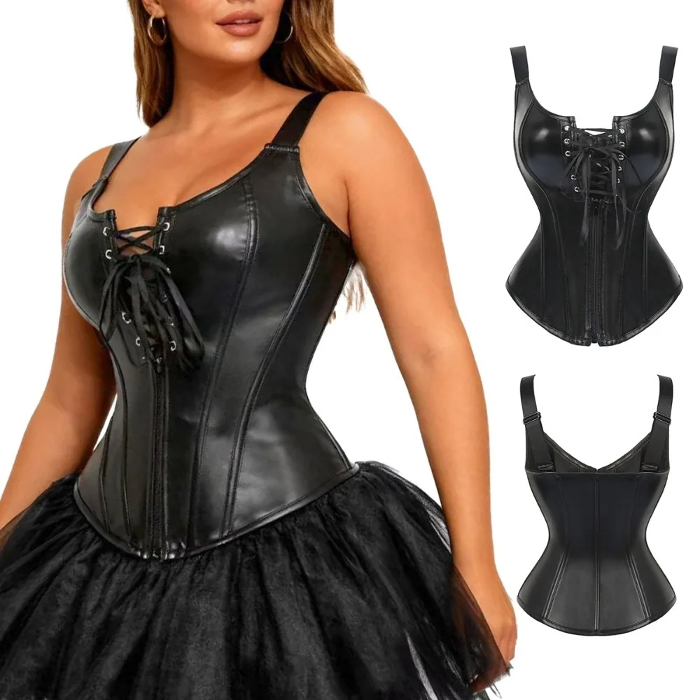 

Ropa Sexy Mujer Lenceria Corset Mainland China Black Sexy Lace Up PU Leather Court Corset with Built in Bust Support Gothic