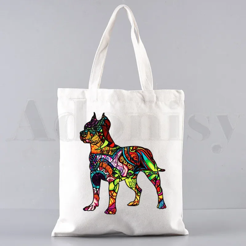 Pitbull Grafik Cartoon gedruckt Leinwand Umhängetasche weibliche Harajuku lustige große Kapazität Öko Umwelt Shopper Tasche