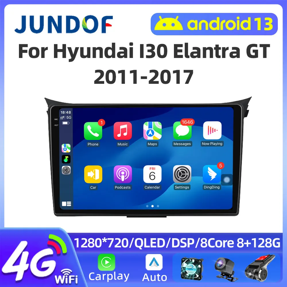 JUNDOF 2Din Android 13 Car Radio Multimedia Video Player For Hyundai I30 Elantra GT GD 2011-2017 Navigation GPS Carplay Wifi 4G