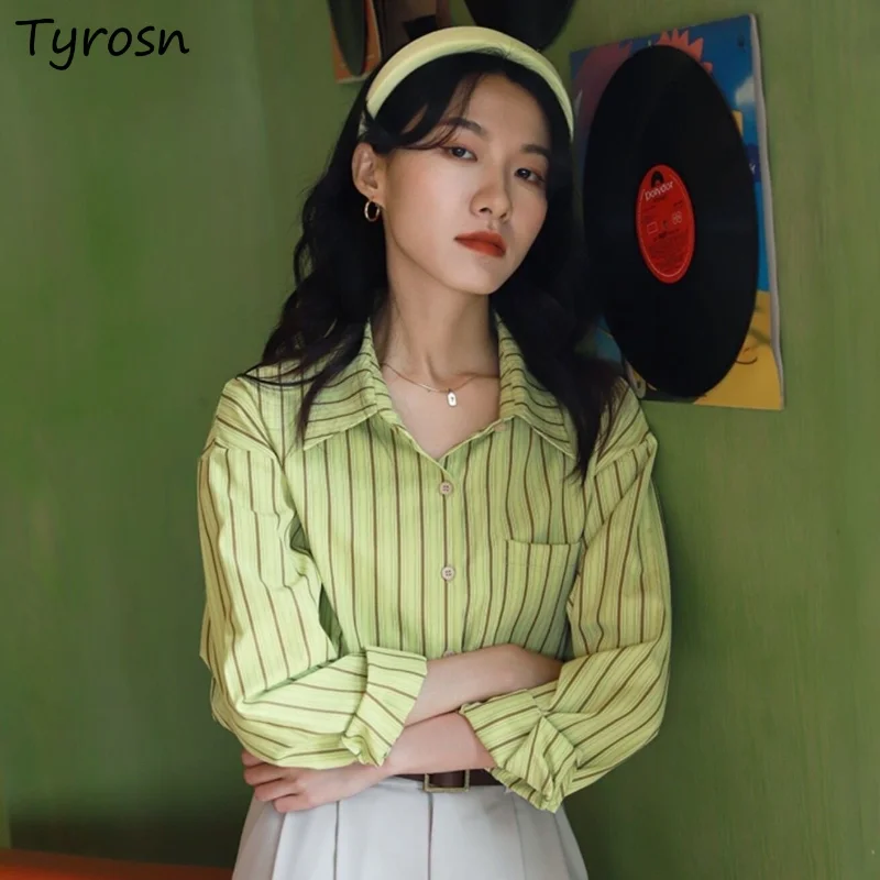 Shirt Women Striped Vintage 17 Colors Minimalist All-match Fashion Casual Comfortable Korean Style Female Officewear Spring New