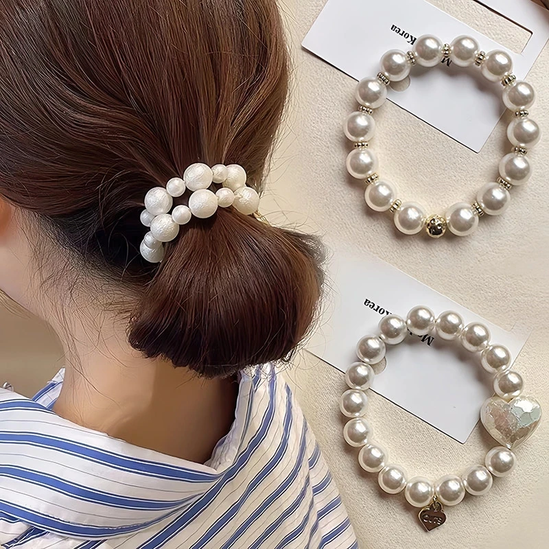

French Imitation Pearl Hair Rope Women Beaded Bracelet Rubber Bands For Girls Versatile Ponytail Headwear Hair Accessories