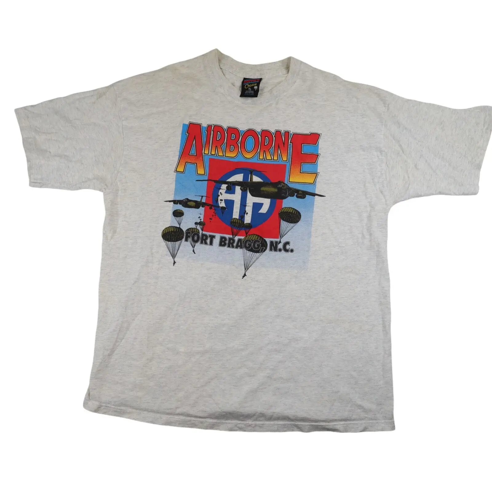 Vintage Fort Bragg Air Borne camiseta gráfica XL para hombre gris