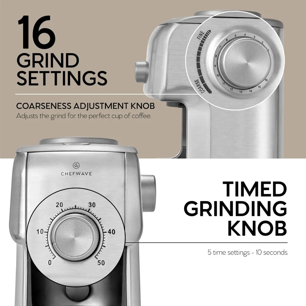 

Electric Coffee Bean Grinder with 16 Settings, Conical Burr, for French Press and Espresso, 2-10 Cups