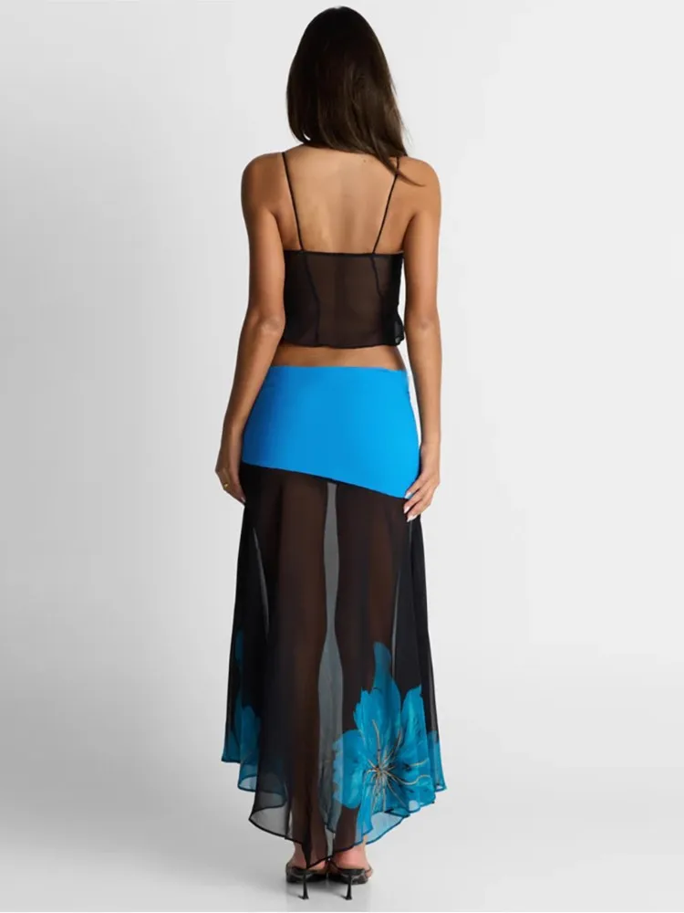 Roupa de banho saia cover-up 2 peça conjunto feminino colheita topos e saia maxi maiô moda sólida oco sexy praia cobrir outfits