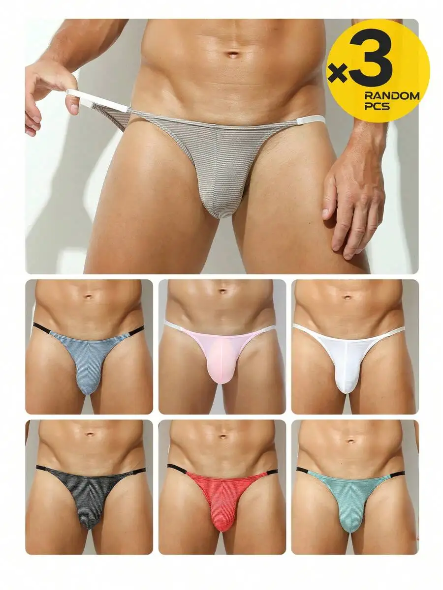 3-Pack Mens Breathable Mesh Briefs - Sheer Low Rise Thong, Elastic Waist, Soft Stretch Fabric