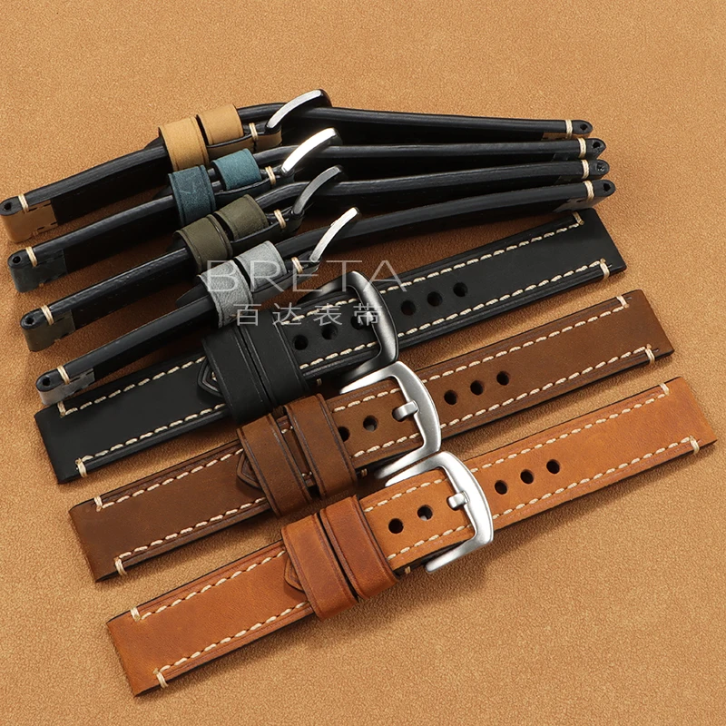 Dark brown Crazy Horse leather watch band for Panerai Seiko Breitling Replace Wristbands Soft leather watch strap 20mm 22mm 24mm view 4