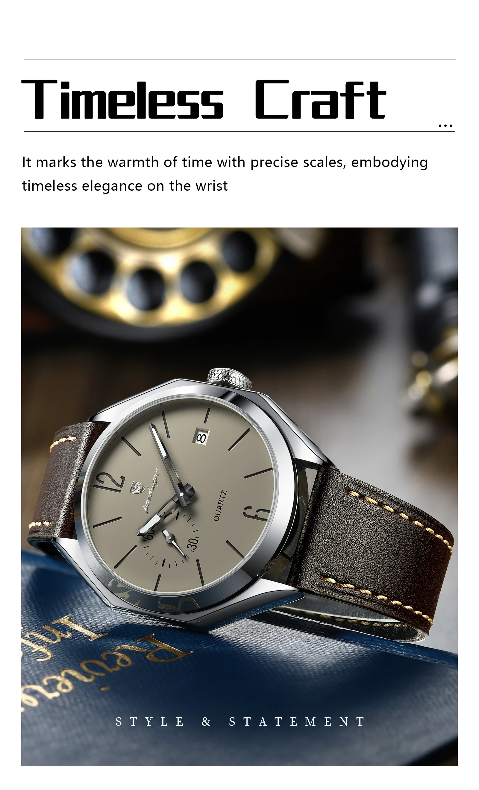 POEDAGAR Top-Mode Herrenuhr Leder Datum Quarz Business Herren Armbanduhr Wasserdicht Leuchtend Casual Herrenuhren Reloj Hombre – Detail 5