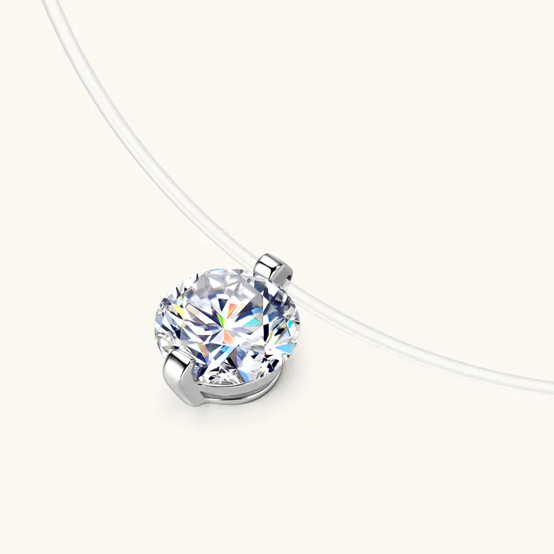 Lnngy 0,5 ct-3 ct Solitär Moissanit Halsketten 925 Sterling Silber Transparente Angelschnur Anhänger Halskette Für Frauen Schmuck – Detail 5