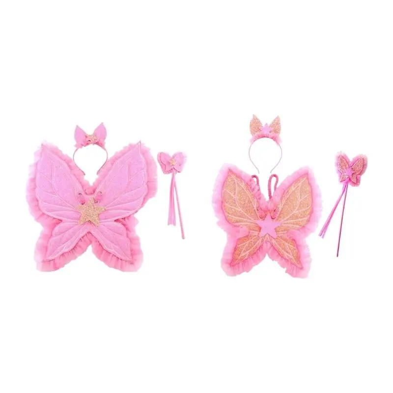 U13F زخرفة الجناح الخلفي على شكل فراشة من القماش المريح مع أربطة قابلة للتعديل وعصا مناسبة لمرحلة الأحداث التنكرية للأميرة