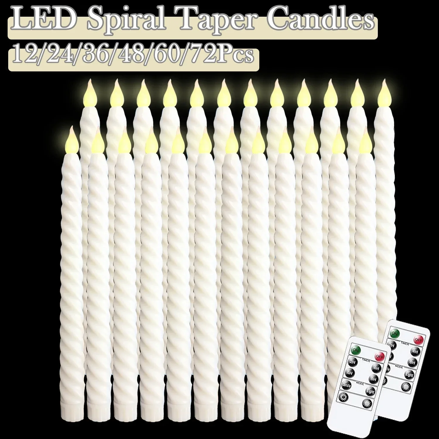 12-72Pcs LED Candle Spiral Taper Candles Wedding Candles 3D-Wick Realistic Flameless Candles Light Birthday Party Decoration