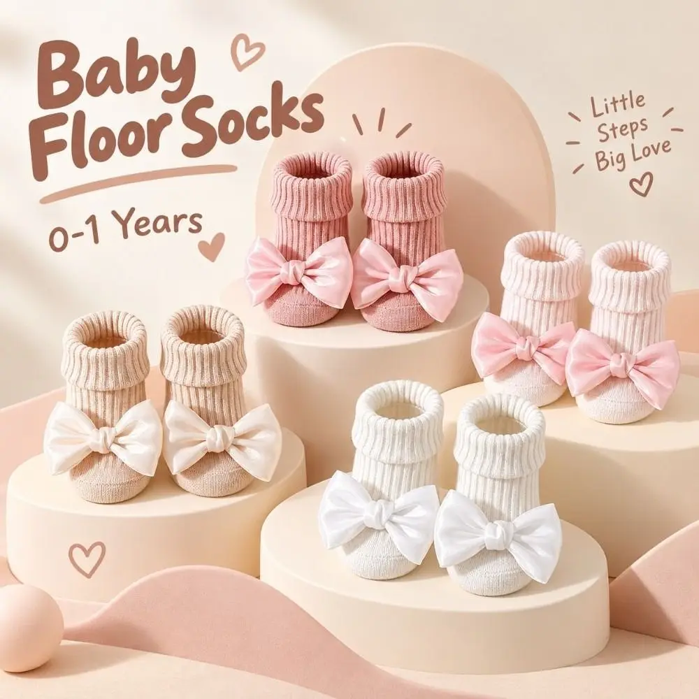 1 Paie Soft Cotton Blend Floor Sock Breathable Fabric Stretch Cuff Toddler Walking Sock Ribbed Knit Anti-Slip Sole