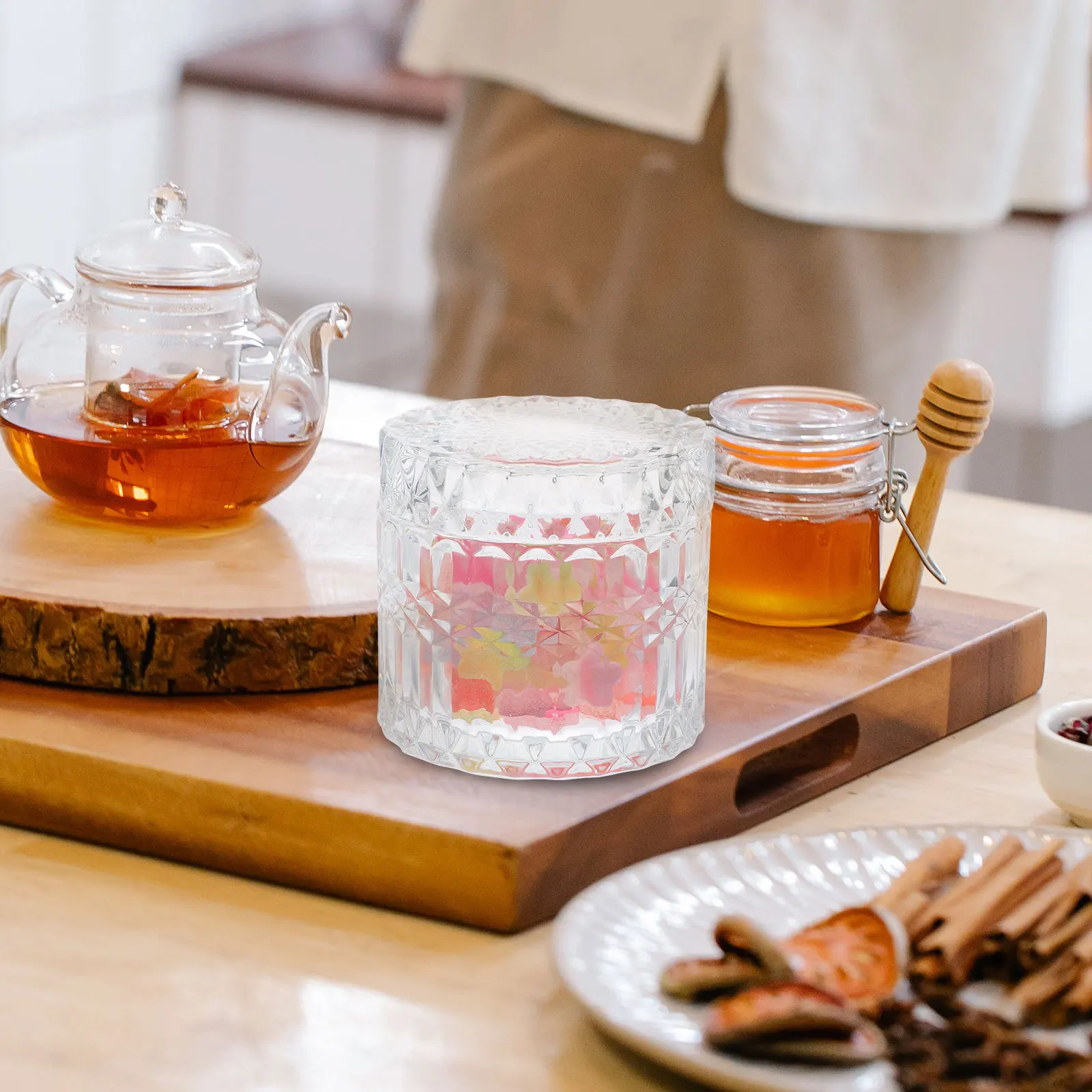 

Glass Storage Jar with Lid Candy Canister Transparent Jewelry Holder Container Household Snack Jar