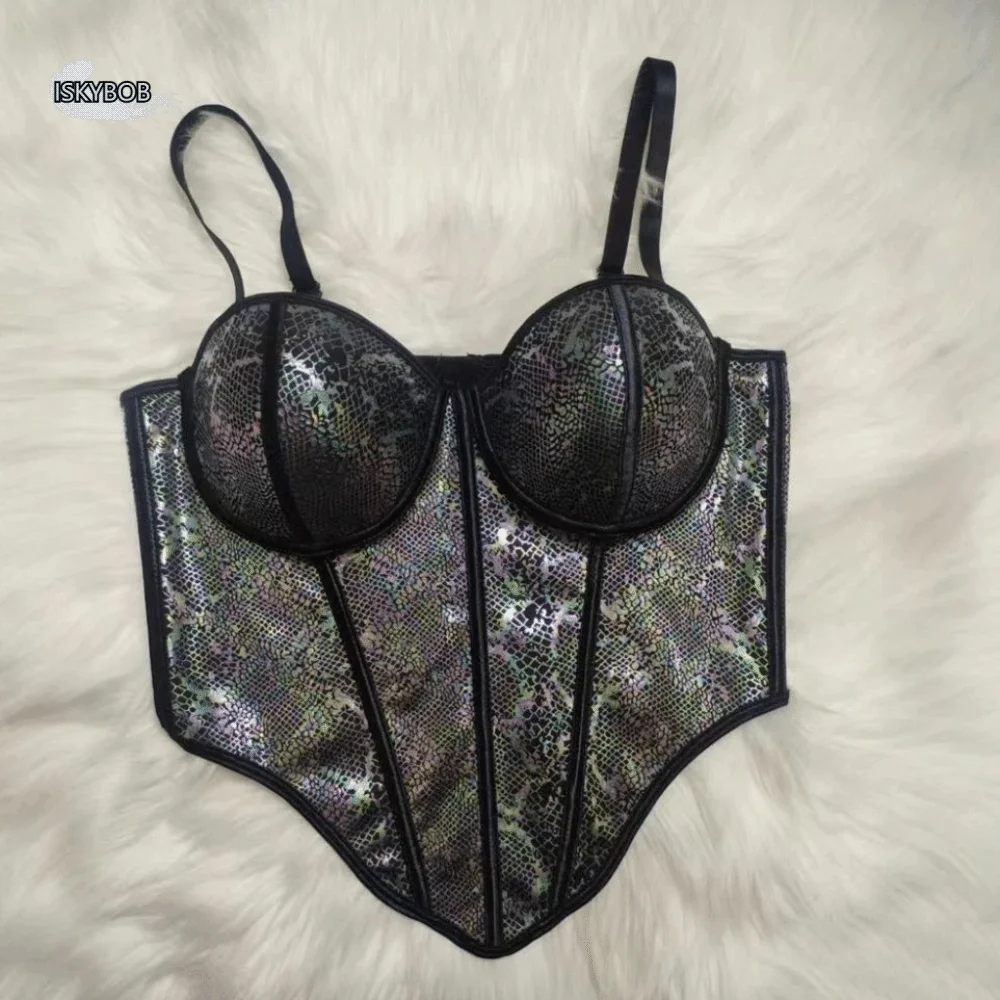 

Snake Leopard Pattern Leopard Print Camisole Slim Fit with Buckle Suspender Vest Streetwear Padded Cups Tanks Crop Tops