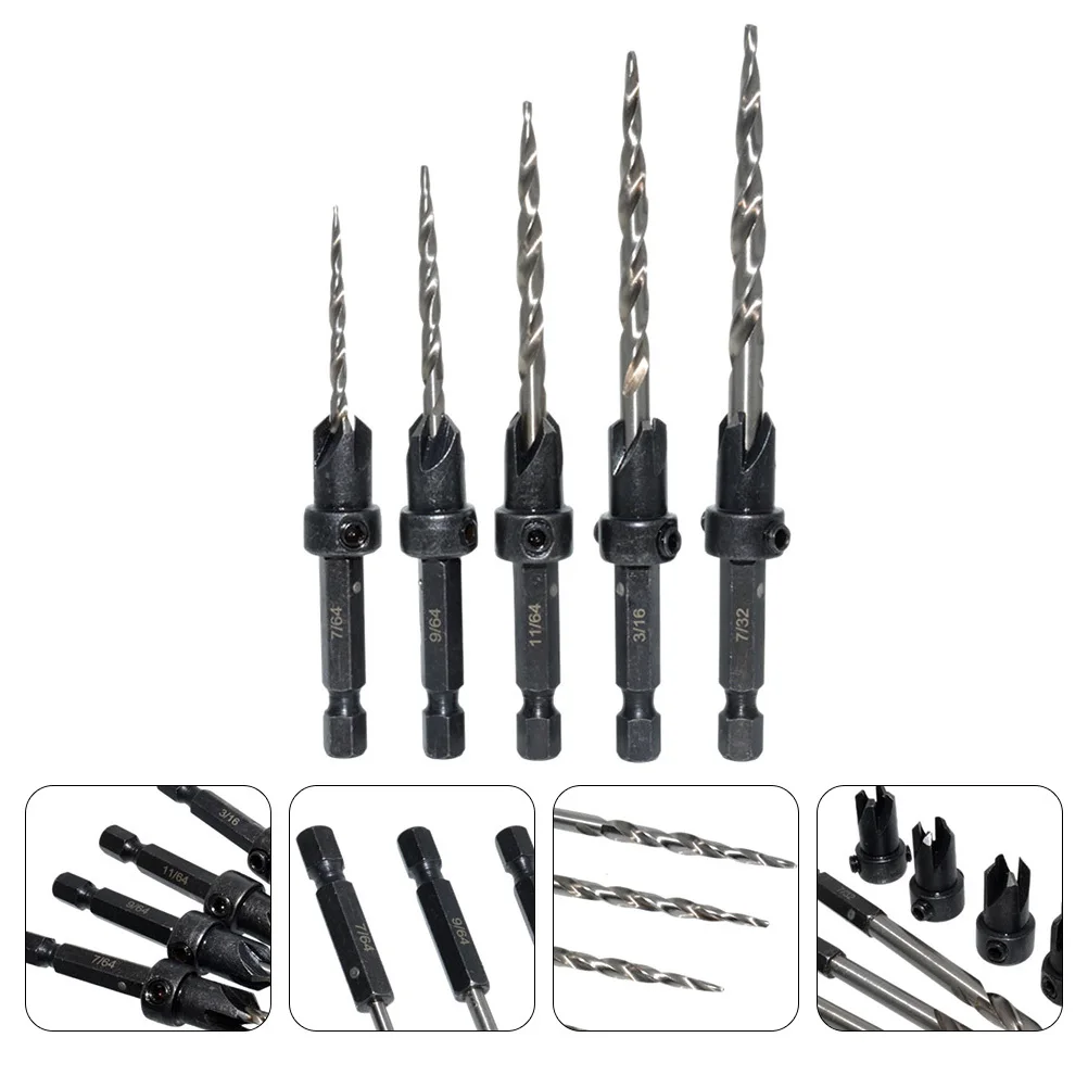 

5Pcs Countersink Drill Bits Hex Shank High Speed Steel Woodworking Tool Accessories Accurate Fast Drilling for Electric Drill
