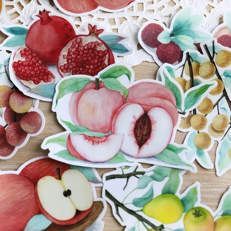 Stickers17pcs Hand Account Cartoon Fruit Full Branches Sticker Cute Diy Photo Album Ins Food Translucent Decorative Material