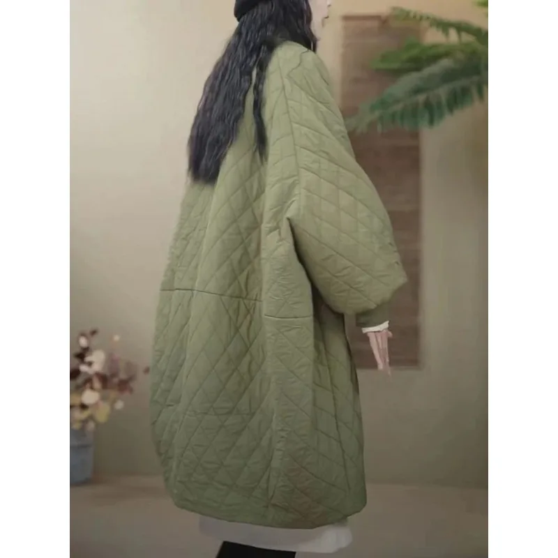 Giacca trapuntata oversize Autunno Inverno Parka Giacca lunga imbottita in cotone calda di grandi dimensioni Cappotto leggero Capispalla antivento a maniche lunghe