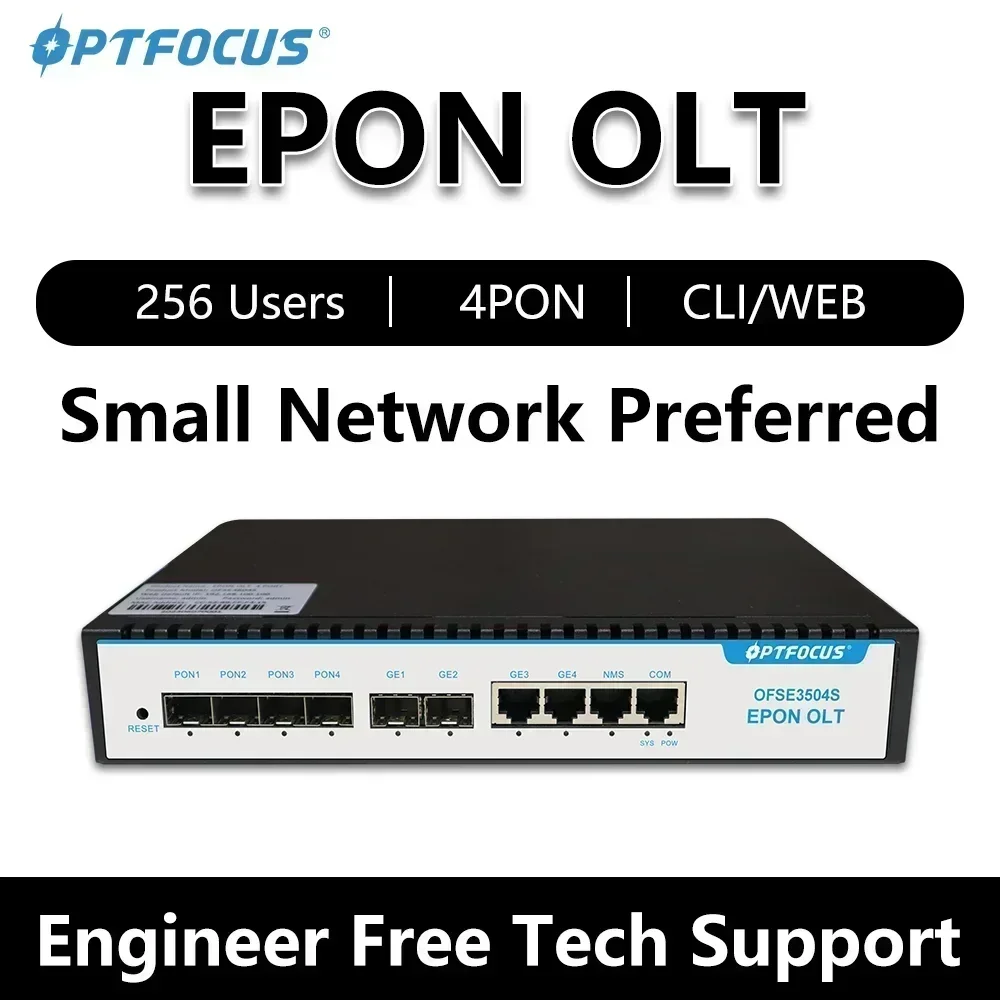 Optfocus Epon Olt 4pon Px20 + 7db 9db Sfp Epon Olt 1G Compatibel Met Alle Merken Van Onu 256 Gebruikers