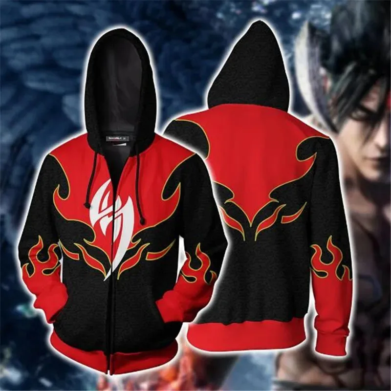 Az15Fighting Games Tekken Kazama Jin disfraz Sudadera con capucha con cremallera Cosplay suéter deportivo informal para hombres y mujeres nuevo