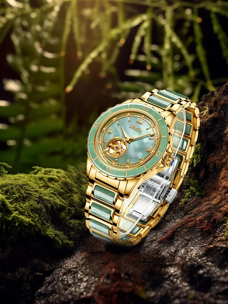 Mens Mechanical Watches Top Brand Luxury Mother of Pearl Dial 50M Waterproof Luminous Sapphire Crystal Rotating Bezel Gold Jade