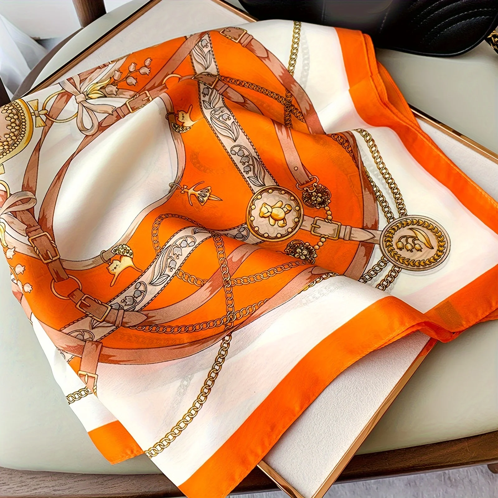 

Оранжево-синий квадратный платок с принтом, тонкий дышащий солнцезащитный шарф, повседневная ветрозащитная повязка на голову для женщин