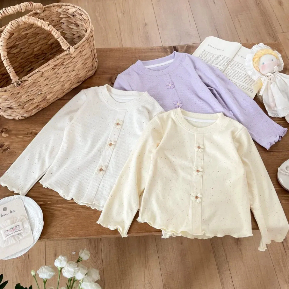 Girl Base Layer 2026 Spring Autumn New Girl Baby Fashion Pure Cotton Long Sleeve T-shirt O-Neck Pullover