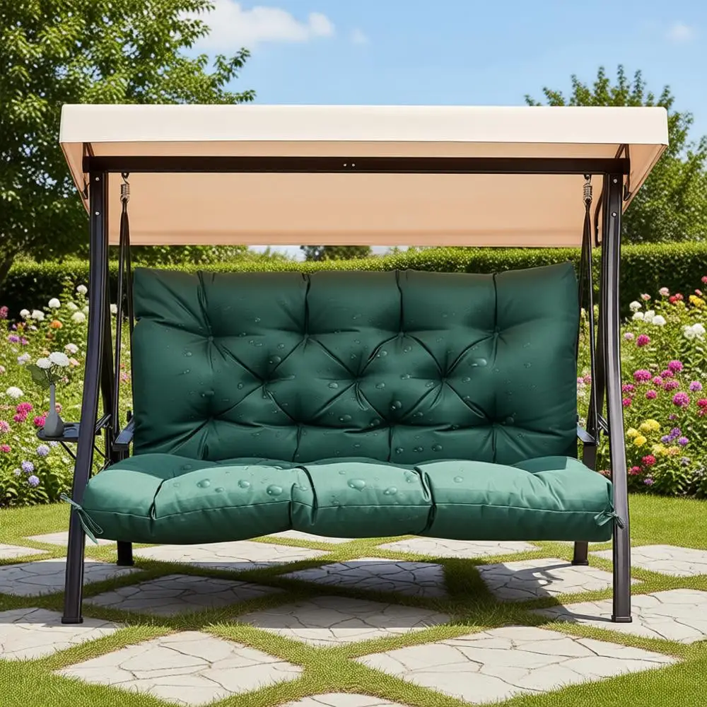 

2-3 Seat Outdoor/Indoor Swing Cushion with Backrest, 4 Thick, Waterproof Bench Seat Pad, Green - 47x40x4