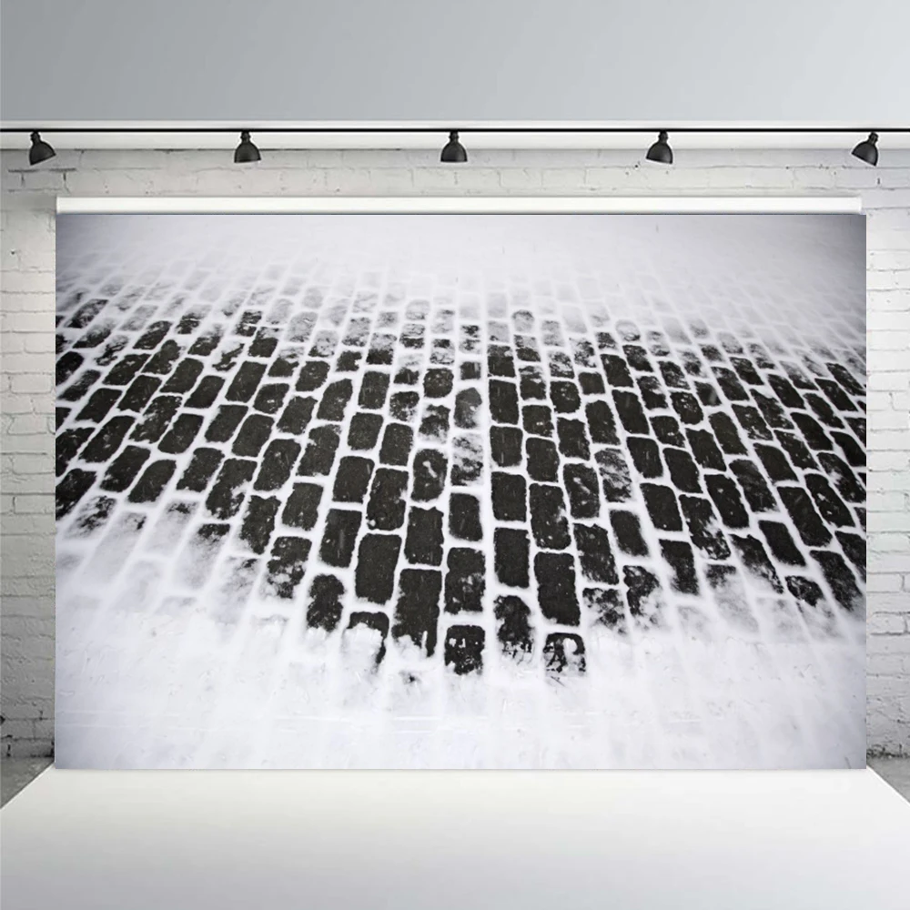 Winter Christmas Snow Brick Photography Background Stone Floor Baby Shower Cake Smash Kids Family Portrait Backdrop Studio Props