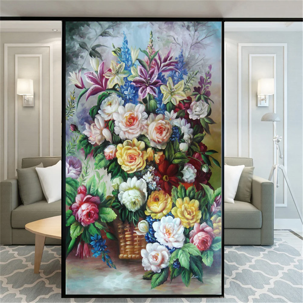

Decorative Oil Painting Style Privacy Windows Film Stained Glass Window Stickers No Glue Static Cling Frosted Window Tints