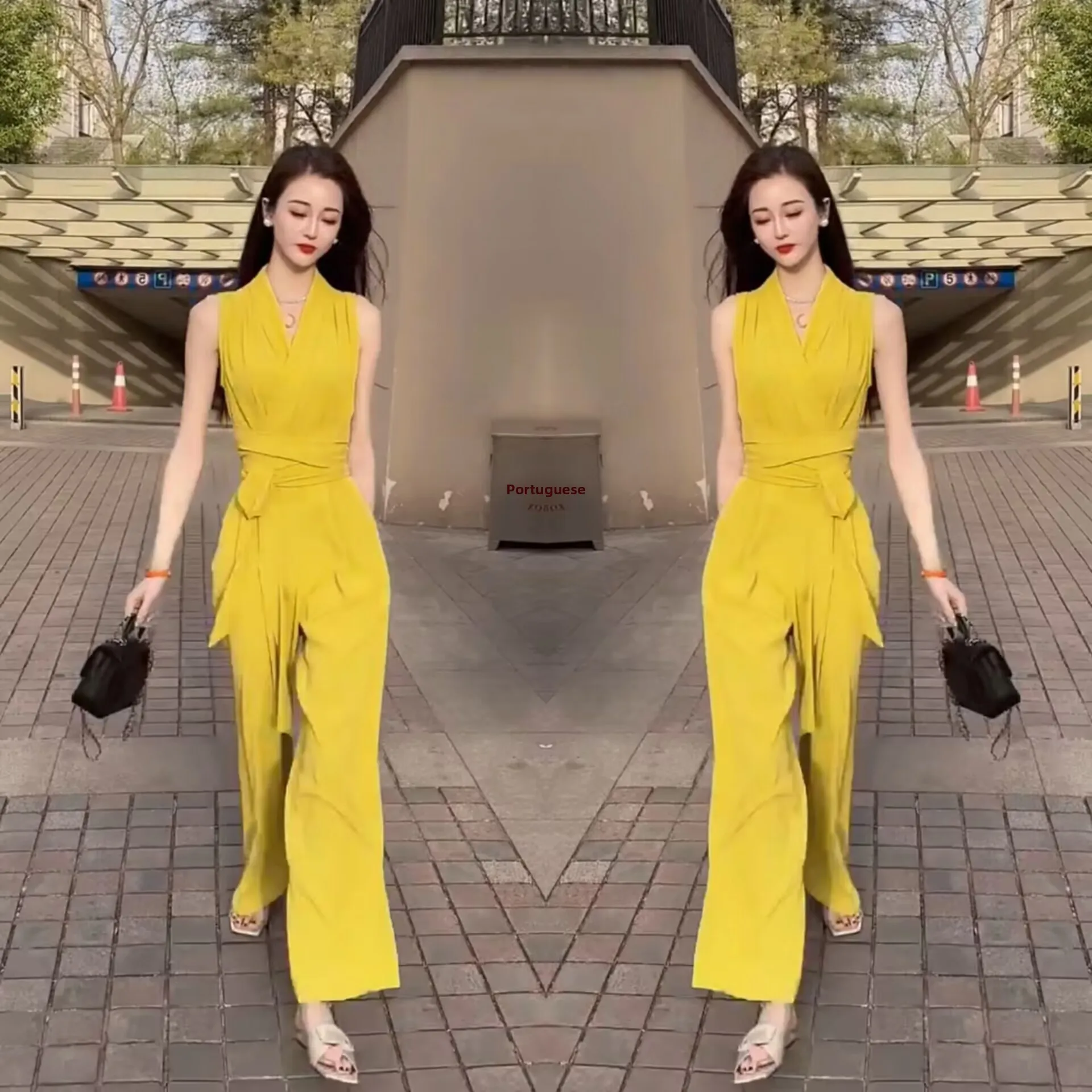 

Ele Slimming One-Piece Suit Set Women's Summer 2024 Faionable Svel Godd Sle High Waist Long Pants