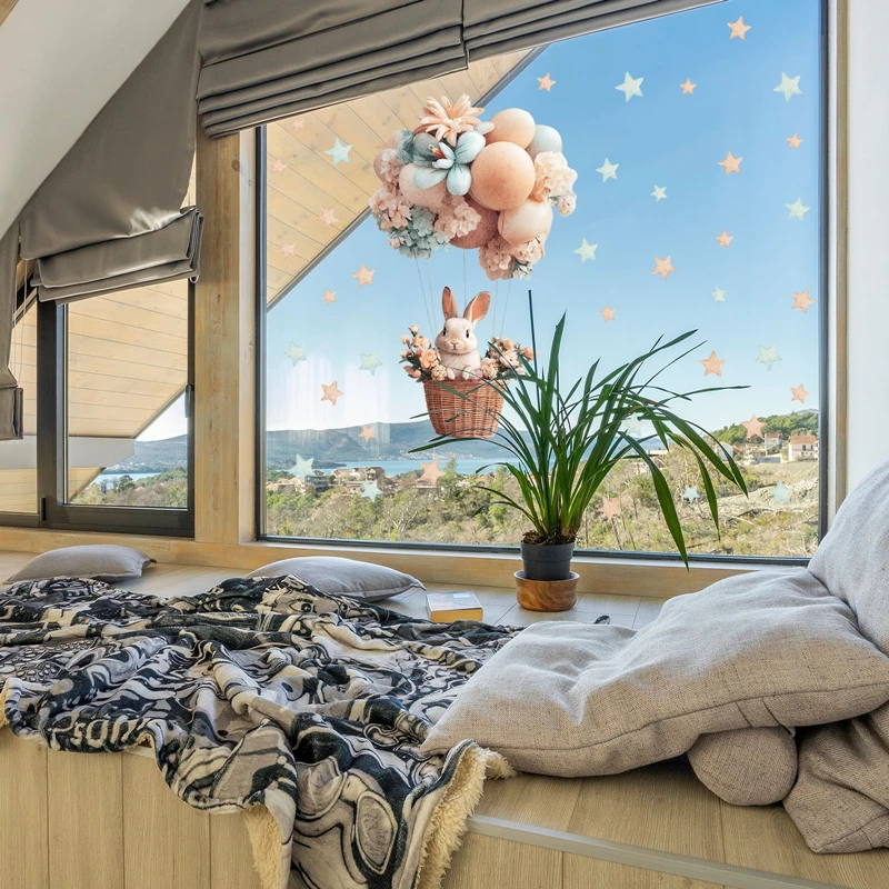 ملصقات زجاجية كهروستاتيكية بتص - مراجعة Baby Nursery Hot Air Balloon وسعره