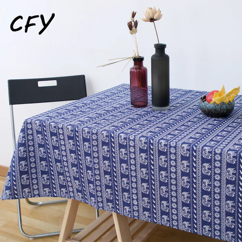 American Style Animal Elephant Cotton Linen Rectangular Tablecloth Home Coffee Dining Table Fireplace Microwave Cover