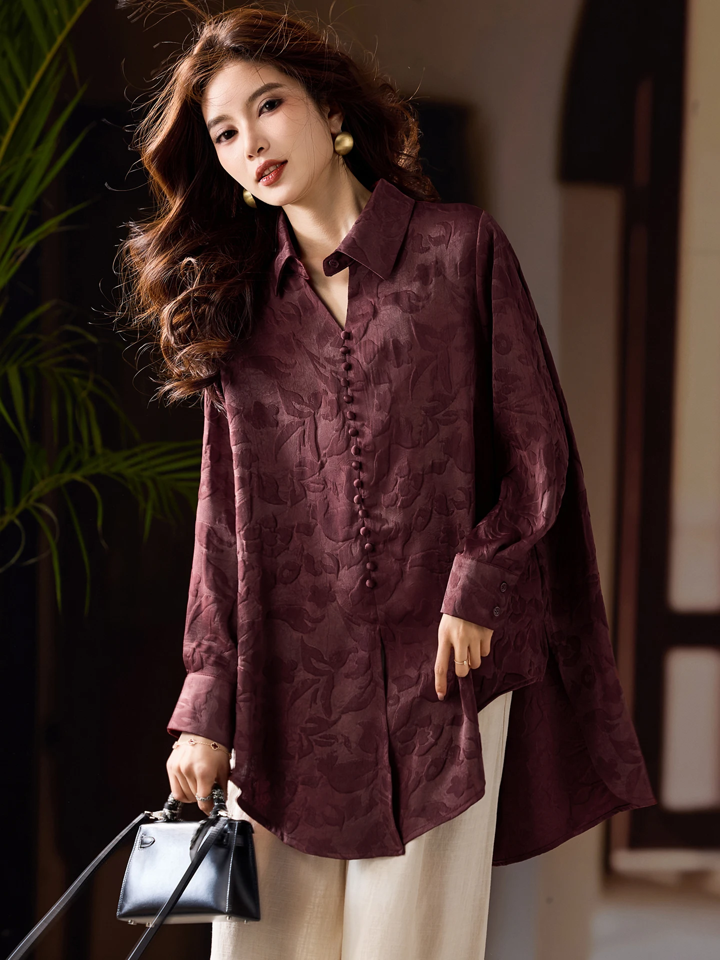 

Eco-Friendly Acetate Floral Embroidery Mid-Length Women's irt Breathable Comfortable Spring New Sle Large Size Top